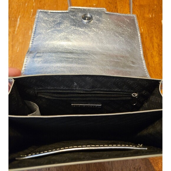 Crossbody Bag Purse Silver Shiny Rhinstone Logo Adjustable Strap Multi Pocket - Picture 6 of 11